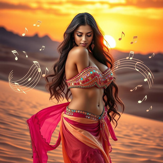 A captivating belly dancer girl with voluptuous curves, showcasing her big bosom
