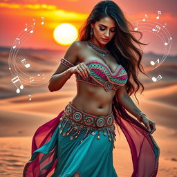 A captivating belly dancer girl with voluptuous curves, showcasing her big bosom