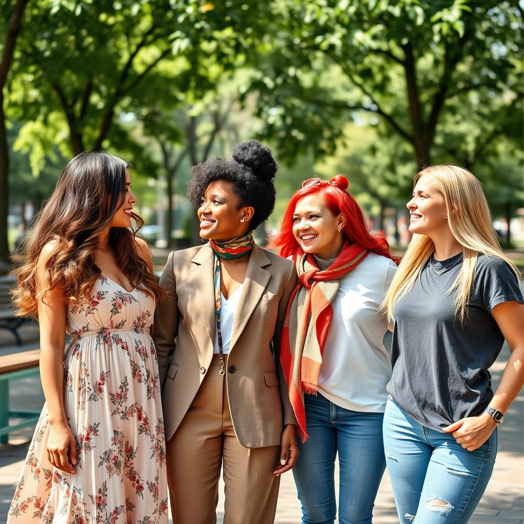 A serene and empowering image of women from various backgrounds, each radiating confidence and strength