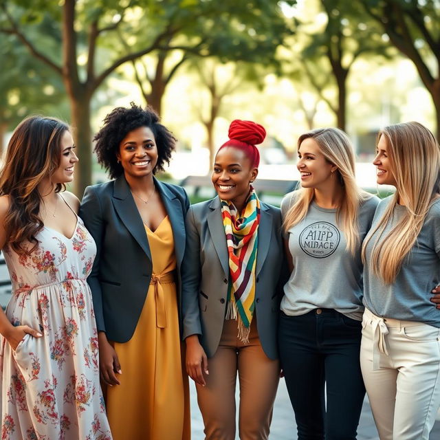 A serene and empowering image of women from various backgrounds, each radiating confidence and strength