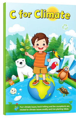 A vibrant and playful book cover for an e-book titled 'C for Climate'