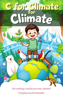 A vibrant and playful book cover for an e-book titled 'C for Climate'