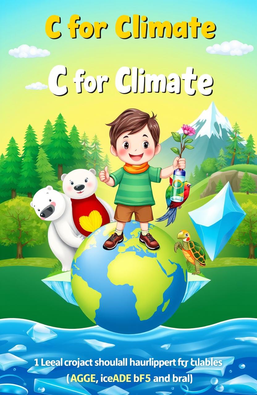A vibrant and playful book cover for an e-book titled 'C for Climate'