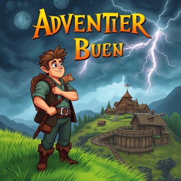 A book cover featuring a masculine adventurer with a determined expression, standing confidently on a grassy hill