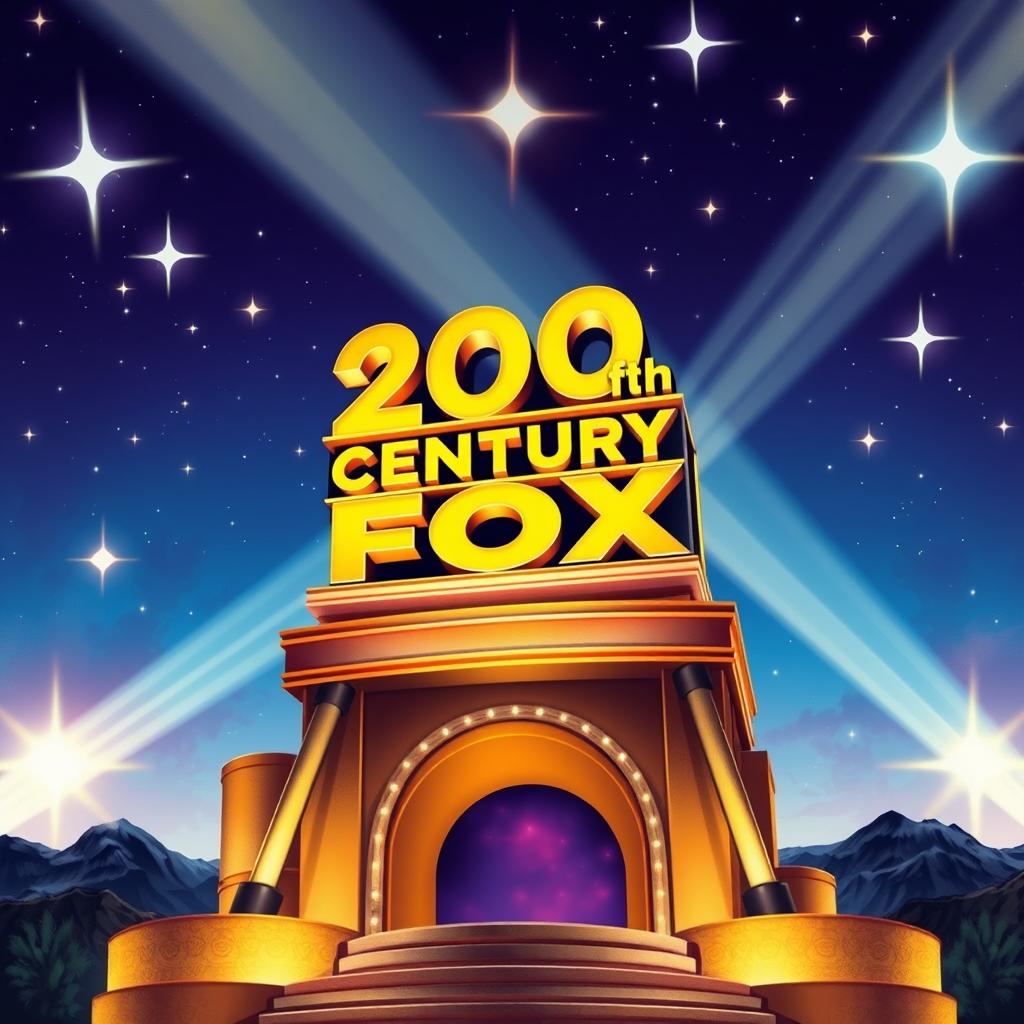 A detailed and vibrant illustration of the classic 20th Century Fox logo, showcasing the iconic art deco style