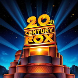 A detailed and vibrant illustration of the classic 20th Century Fox logo, showcasing the iconic art deco style