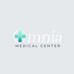 A modern and sleek logo design featuring the words 'Omnia Medical Center'