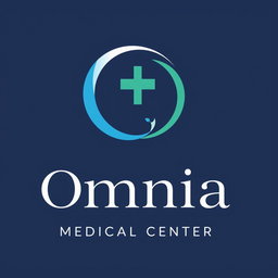 A modern and sleek logo design featuring the words 'Omnia Medical Center'