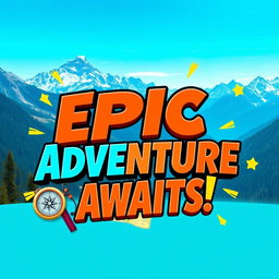 A vibrant and eye-catching YouTube thumbnail design featuring a bold title that reads 'Epic Adventure Awaits!' in large, dynamic typography