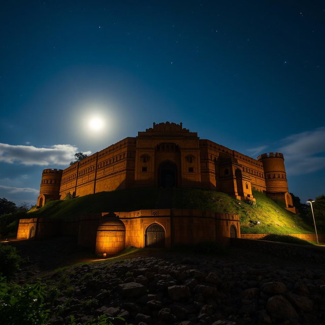 A breathtaking night view of a historic fort in Maharashtra