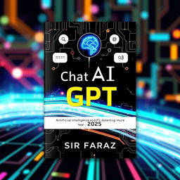 A visually striking book cover design for the title "Chat GPT" by Sir Faraz, set in the year 2025