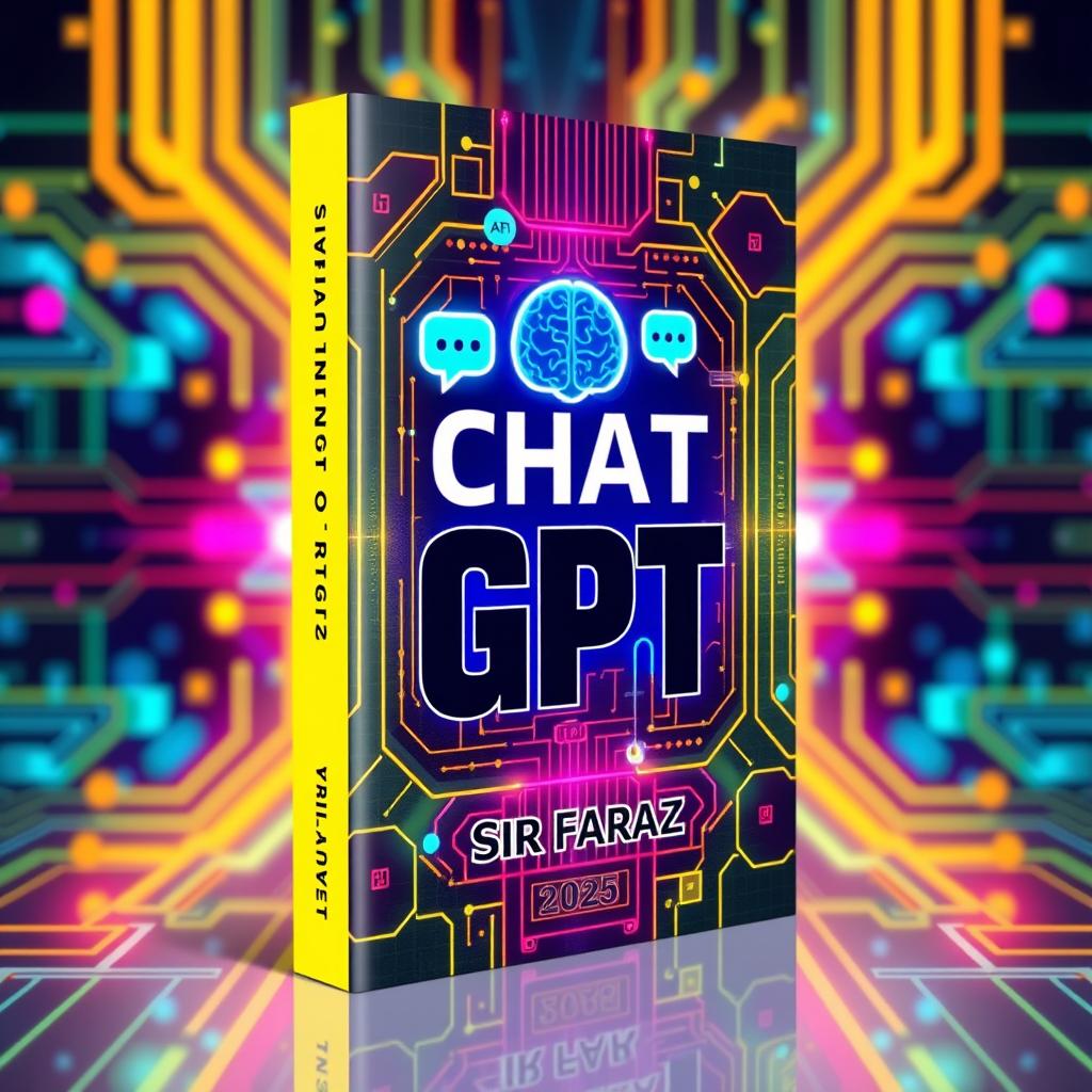 A visually striking book cover design for the title "Chat GPT" by Sir Faraz, set in the year 2025