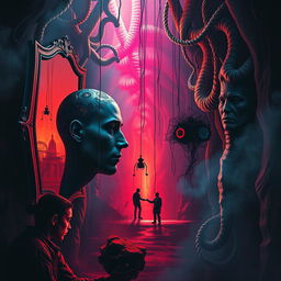 A thought-provoking and visually striking representation of psychological manipulation, illustrating how subtle cues and influences can affect the mind