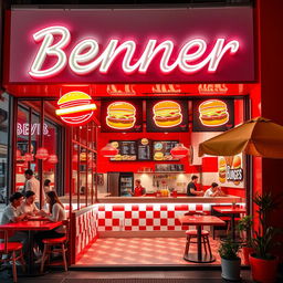 A vibrant and inviting burger shop named 'Benner'