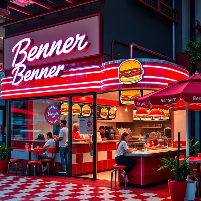 A vibrant and inviting burger shop named 'Benner'
