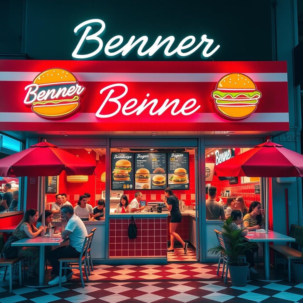 A vibrant and inviting burger shop named 'Benner'