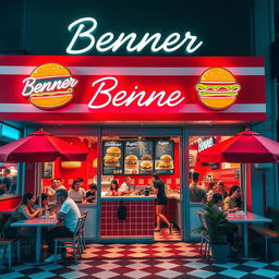 A vibrant and inviting burger shop named 'Benner'