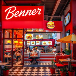 A vibrant and inviting burger shop named 'Benner'