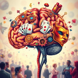 An artistic illustration of the brain of a con man, featuring vibrant colors and intricate details