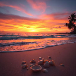 A serene beach scene at golden hour, showcasing tranquil waves gently lapping against the shore