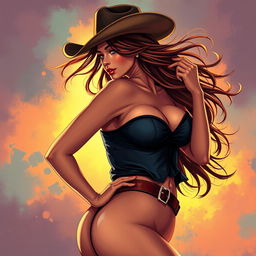 A dynamic and stylish portrayal of a woman in an artistic interpretation of the reverse cowgirl pose