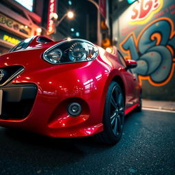 A stunning Nissan March car parked on a vibrant city street