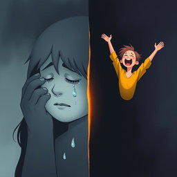 A striking illustration representing the duality of emotions, showcasing a split scene