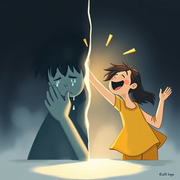 A striking illustration representing the duality of emotions, showcasing a split scene