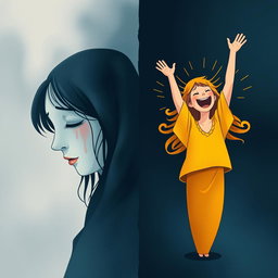 A striking illustration representing the duality of emotions, showcasing a split scene