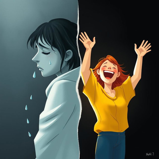 A striking illustration representing the duality of emotions, showcasing a split scene