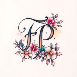 A beautifully crafted tattoo design featuring the letters 'F' and 'P' intertwined in a stylish and artistic manner