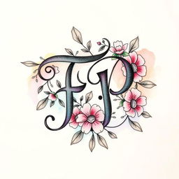 A beautifully crafted tattoo design featuring the letters 'F' and 'P' intertwined in a stylish and artistic manner