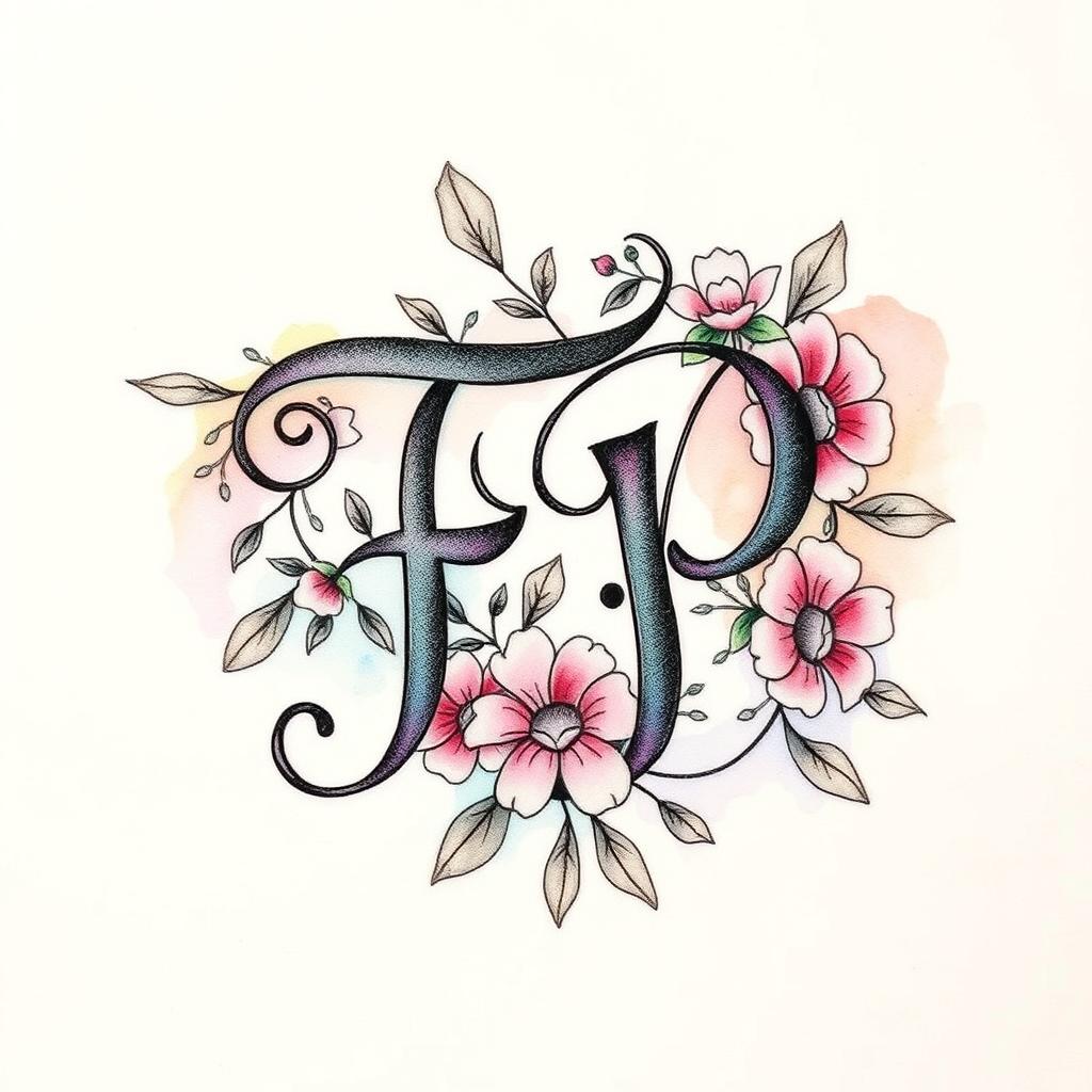 A beautifully crafted tattoo design featuring the letters 'F' and 'P' intertwined in a stylish and artistic manner
