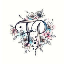 A beautifully crafted tattoo design featuring the letters 'F' and 'P' intertwined in a stylish and artistic manner