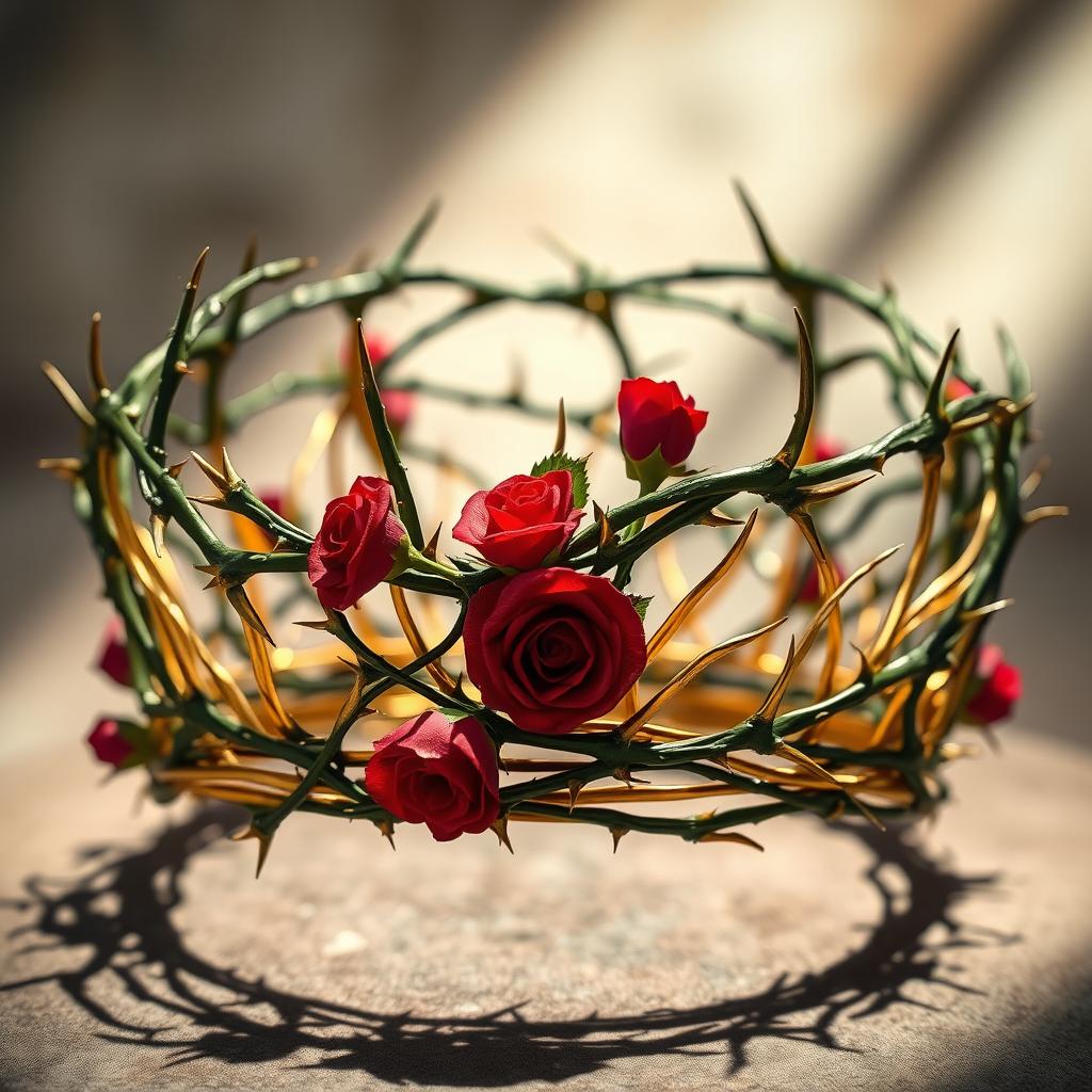 A beautiful crown adorned with sharp thorns, intricately designed with a blend of elegance and danger