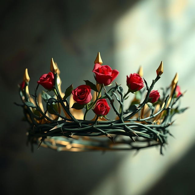 A beautiful crown adorned with sharp thorns, intricately designed with a blend of elegance and danger