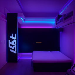 A futuristic gaming room with a full wall bed and a dedicated PlayStation 5 panel