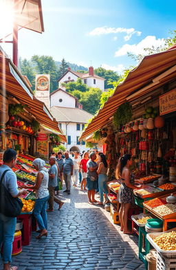 A visually stunning and vibrant scene depicting a bustling marketplace filled with a variety of colorful products for sale