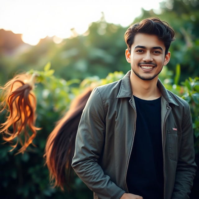 A beautiful scene featuring a striking contrast with a captivating individual of the opposite gender standing next to the initial image