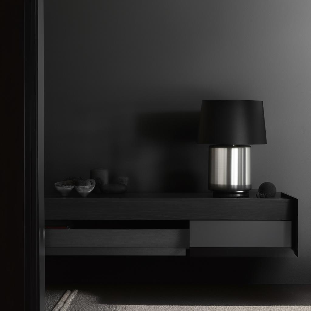 A modern, masculine styled room with contemporary furniture, dark tones, and sleek finishes.