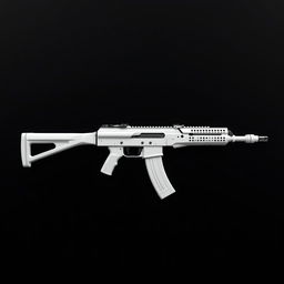 A sleek and futuristic design of an AK-47 assault rifle with a pristine white finish