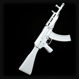 A sleek and futuristic design of an AK-47 assault rifle with a pristine white finish
