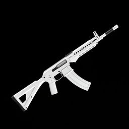 A sleek and futuristic design of an AK-47 assault rifle with a pristine white finish