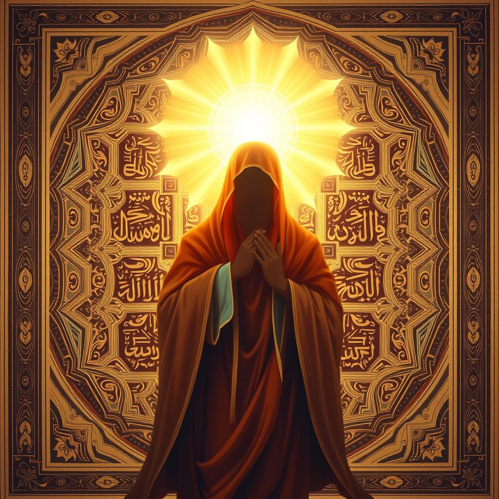 A beautiful and respectful artistic interpretation of Prophet Muhammad, depicted in a traditional Islamic art style