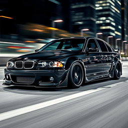A stunning BMW E46 with a sleek and aggressive bodykit, showcasing finely sculpted aerodynamic enhancements