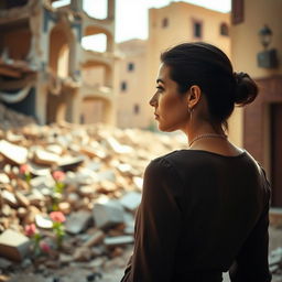 A modern woman, deep in thought from behind, showcasing a pensive expression