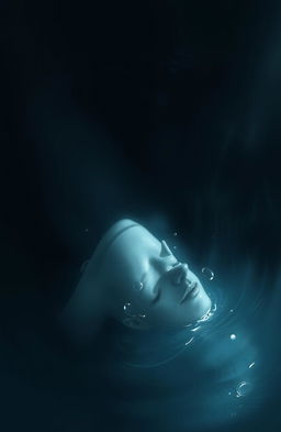 A deeply atmospheric and moody scene titled 'Drowning in the Shadows', inspired by the style of Ayoub Guesmi