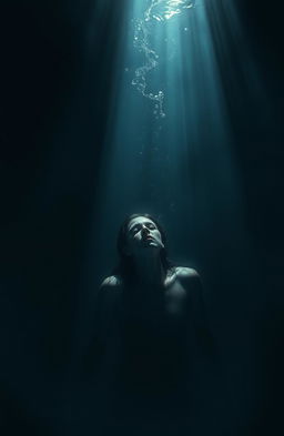 A deeply atmospheric and moody scene titled 'Drowning in the Shadows', inspired by the style of Ayoub Guesmi