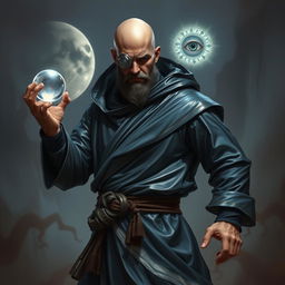 A full body depiction of a stoic and knowledgeable human figure, standing in a combat stance
