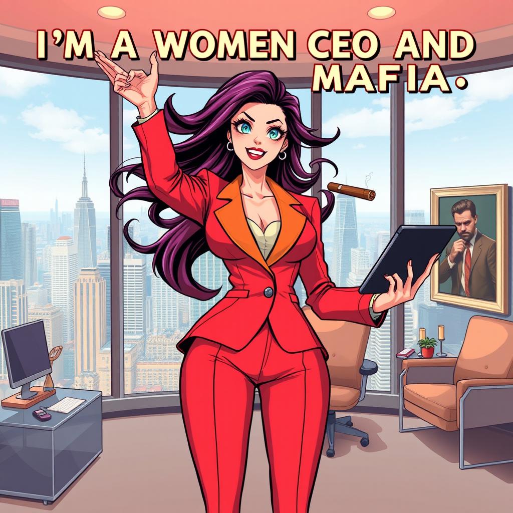 A vibrant and stylized Donghua-inspired illustration featuring a strong woman triumphantly declaring 'I'M A WOMAN CEO AND MAFIA'